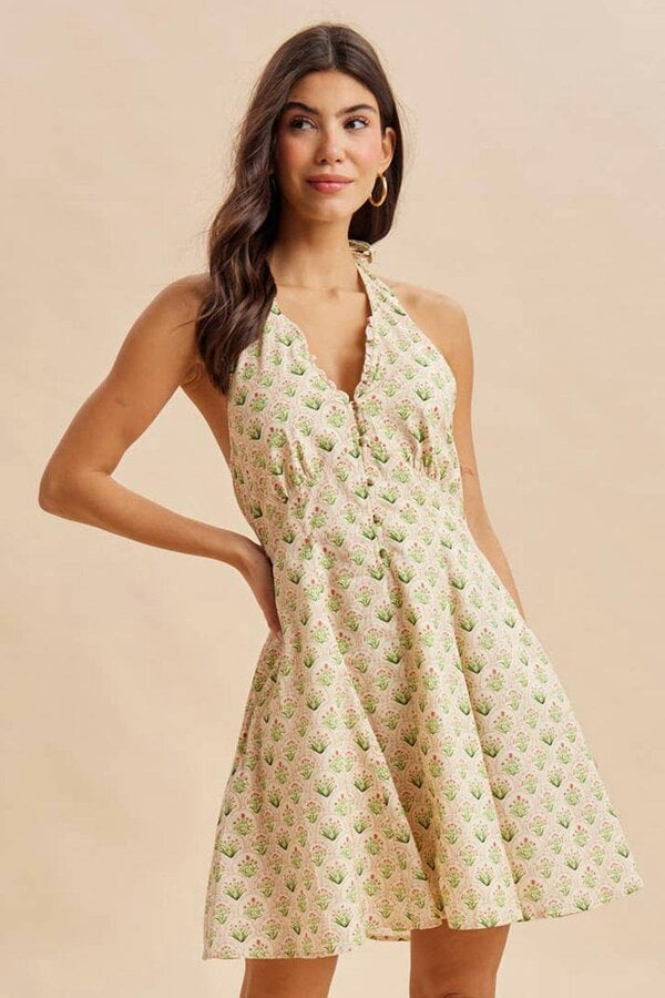 BALOU Womens Cotton Halter Mini Dress