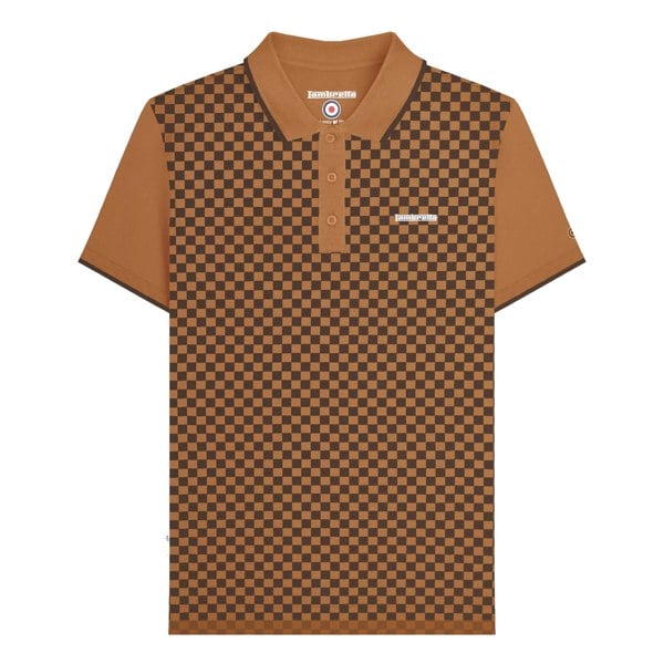 Lambretta Mens Two Tone All-Over Print Polo Shirt - Tobacco