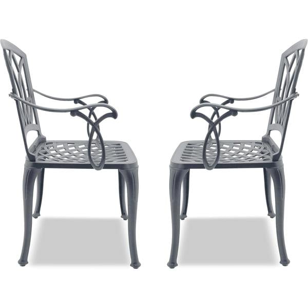 Homeology POSITANO 2-Large Garden and Patio Bistro Chairs with Armrests in Cast Aluminium Grey