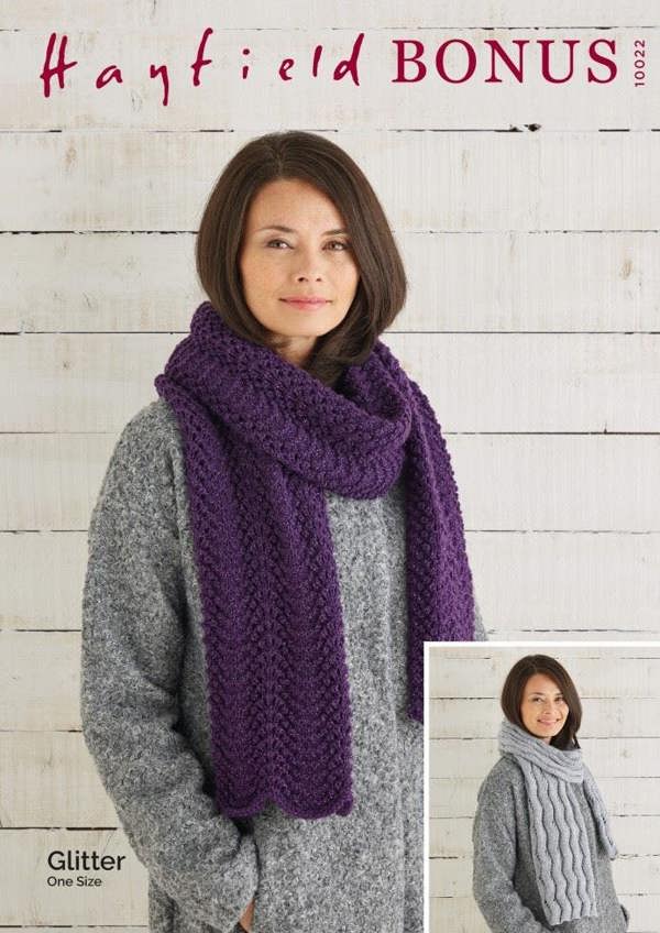 Hayfield Bonus Glitter DK Knitting Pattern 10022, Scarves for Women, One Size