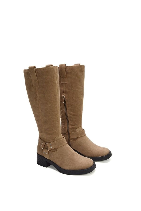 XY LONDON Knee High Biker Mid Block Heel Western Boots