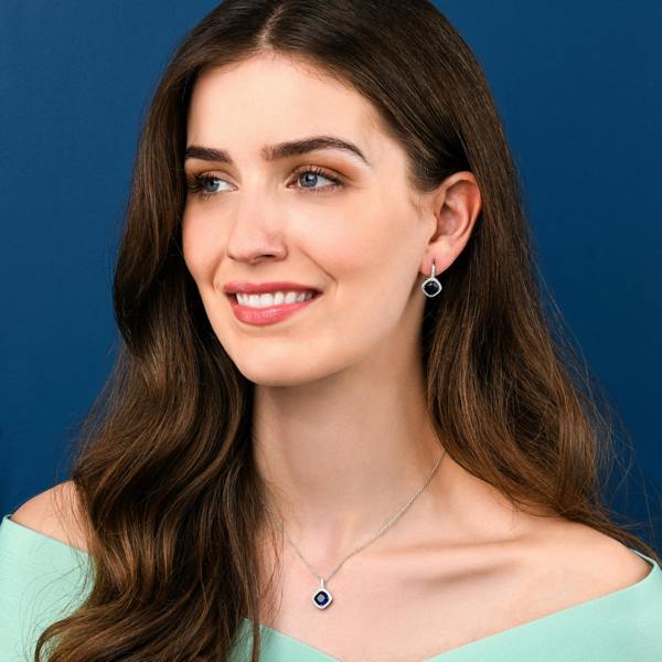 namana 925 Sterling Silver Blue Cushion Shaped Halo Pendant Necklace For Women