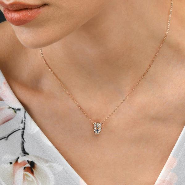 namana Rose Gold Plated 925 Sterling Silver Hamza Pendant Necklace for Women