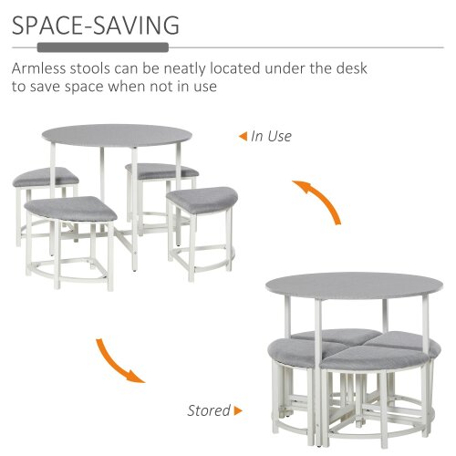 Wyld Haus Bavino Metal And Fabric Grey Round Dining Table With 4 Upholstered Stools