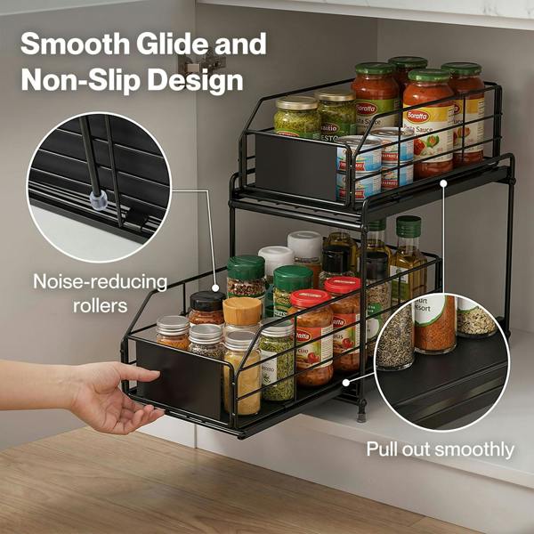 TOQUE 2 Tier Pull Out Basket Under Sink Kitchen Cabinet Storage Organiser Drawer
