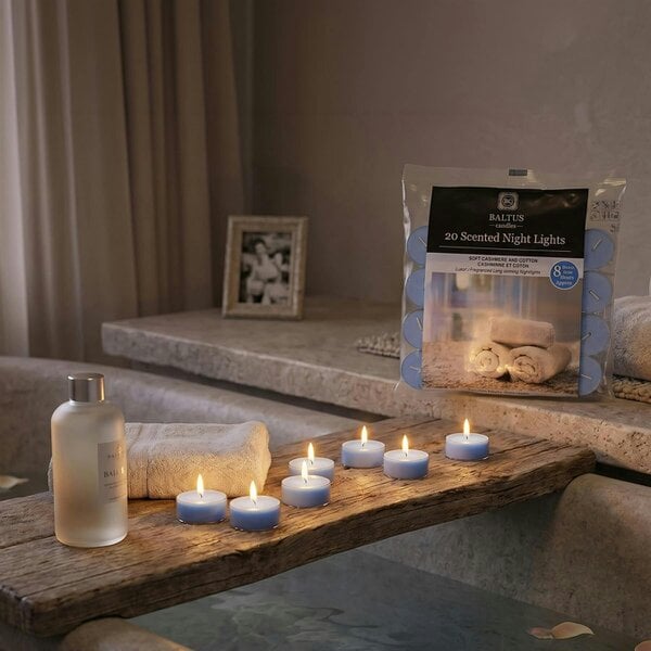 Baltus Soft Cashmere & Cotton Scented Tealight Candles, Pack of 20, Up to 8 Hour Burn Time
