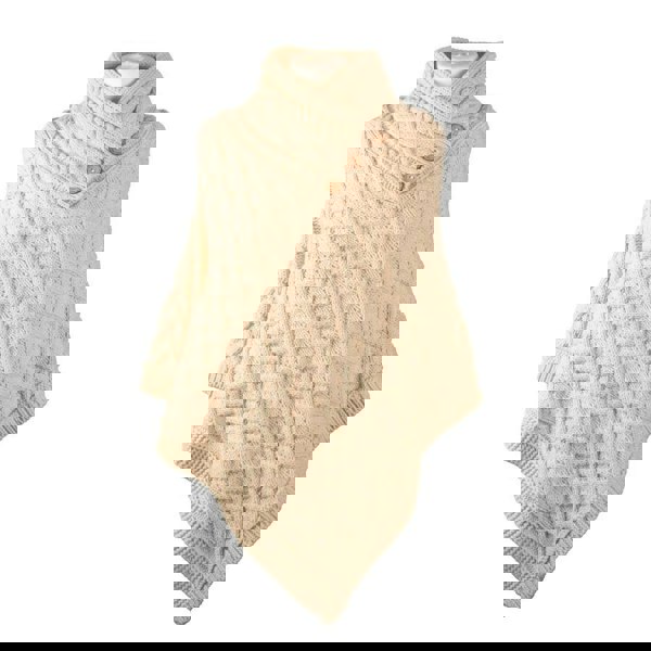 Aran Cable Button Shawl Neck Poncho - Cozy Knitwear for Women