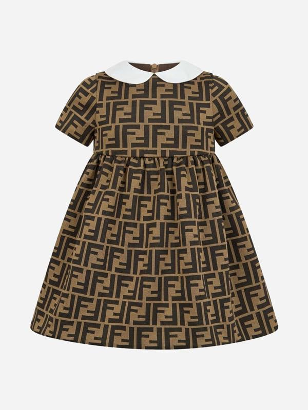 Fendi Kids Fendi Baby Girls FF Logo Dress in Brown