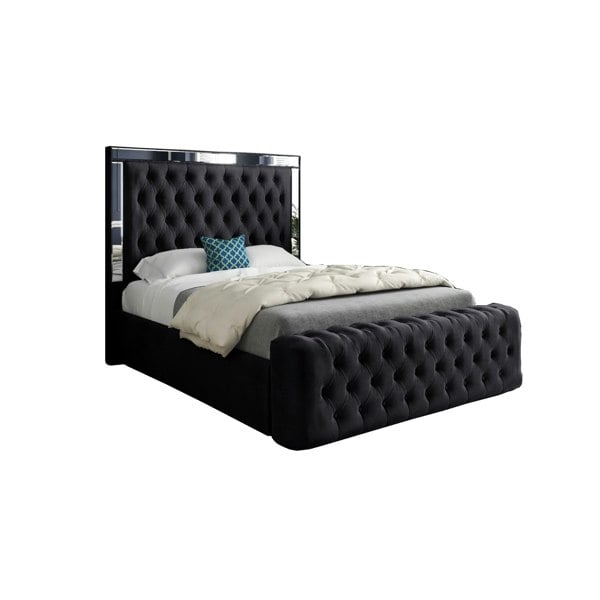 Casa Magna Marino Mirror Upholstered Soft Velvet Bed Frame - Black