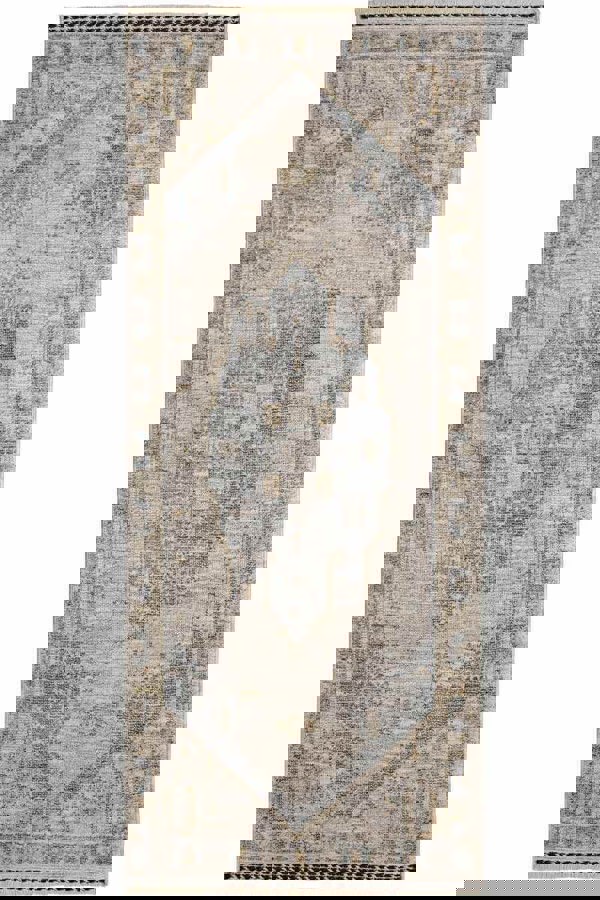 Traditional Medallion Vintage Rug with Cotton Fringe