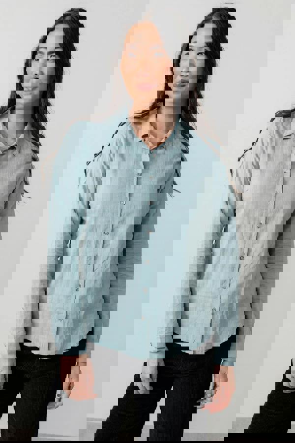 Wayfaring Organic Cotton Check Blouse Ice Blue | Lily and Me Clothing