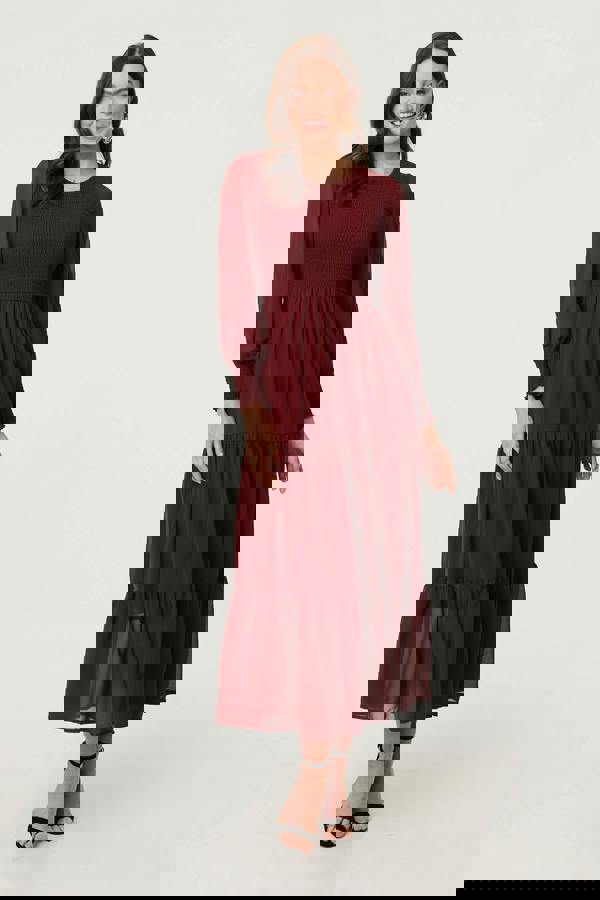 Red | Semi Sheer Layered Tiered Maxi Dress : Model is 5'9"/175 cm and wears UK8/EU36/US4/AUS8