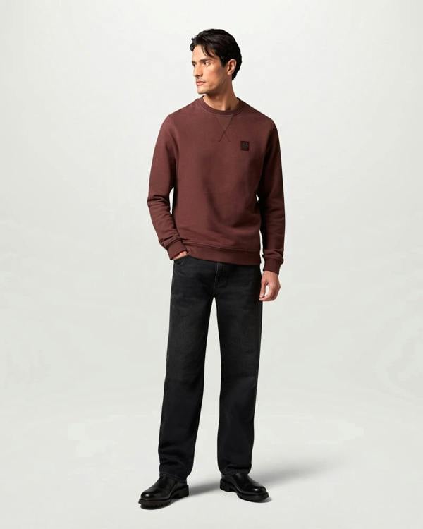 Belstaff Mens Logo Sweatshirt - Oxblood | CHO | Designer Mens Crew Neck Sweatshirts