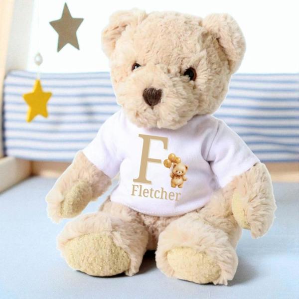 Personalised Luxury Teddy Bear with Golden Teddy Bear T-Shirt