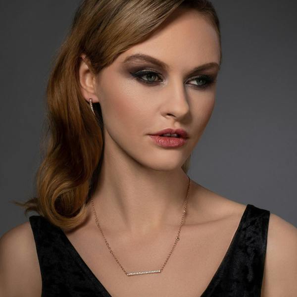 Rose Gold Bar Pendant Necklace with Cubic Zirconia - namana.london