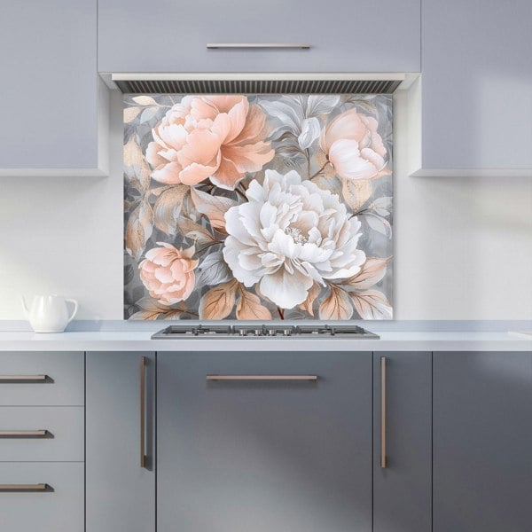 Warren Reed - Designer Blush Blossoms on Silver Kitchen Splashback