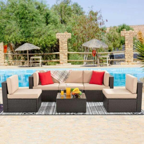 Leaper 6PCS Outdoor Garden Patio Rattan Furniture Set