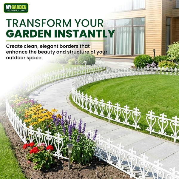 My Garden Outdoor Living Garden Fence Panels 4 Pack-2.4M Decorative Edging Panel-Secure Ground Stakes-Inter-Locking Fence Edging, Easy Hammer-In Setup
