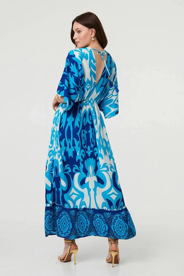 Blue | Abstract 3/4 Sleeve Relaxed Maxi Dress