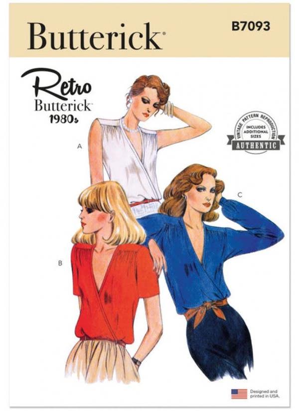 Butterick Sewing Pattern 7093, Tops, Vintage Style for Women, Y5 (18-20-22-24-26) - Easy