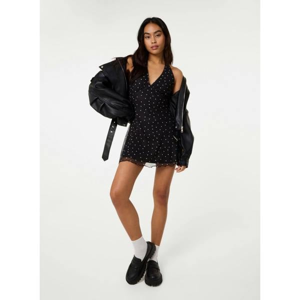 Pink Vanilla Halter Mini Dress In Polka Dot