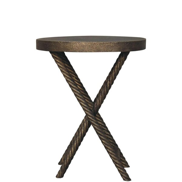 Wyld Haus Urbino Antique Brass Mango Wood Rope Side Table