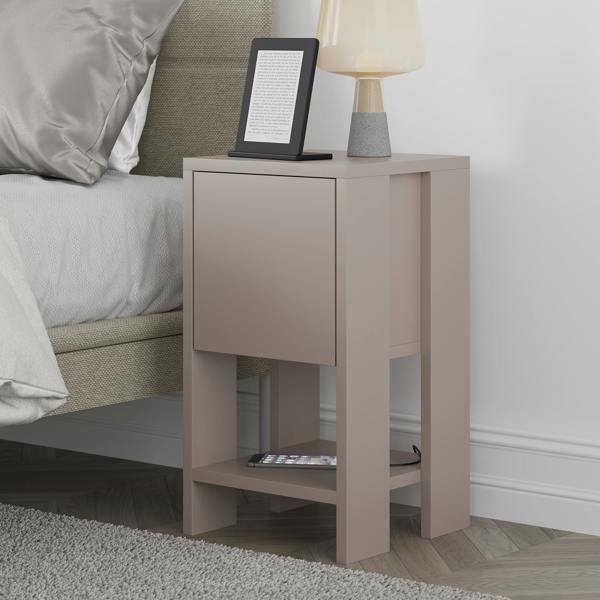 Decortie Ema Modern Bedside Table with Storage Drop-Door Cabinet 30cm Width