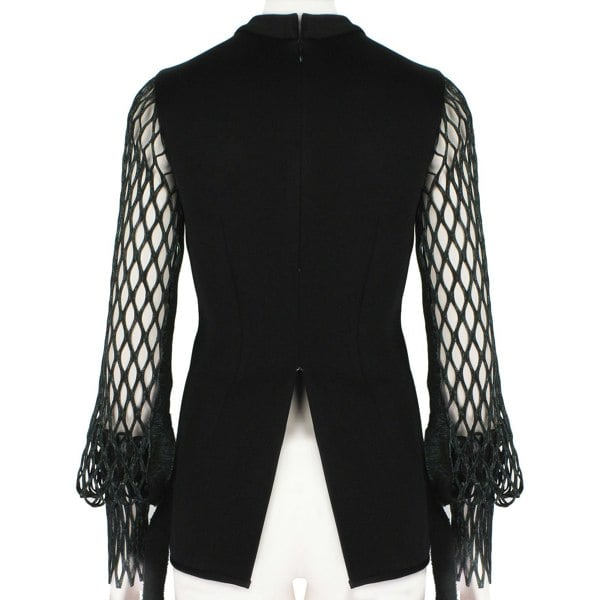 Ellery black satin tailored fit top with latticework sleeves