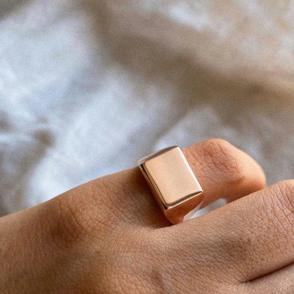 Signature Rectangular Sterling Silver Signet Ring - Spero London