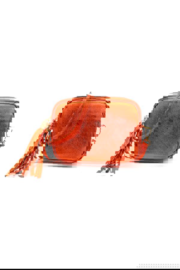 Pluspup Metallic Crossbody Bag with Zipper Closure and Tassel Detail