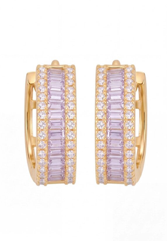 Latelita Baguette Huggie Hoop Earrings Amethyst Lilac Gold