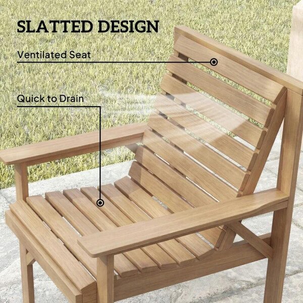 4 Piece Wooden Garden Furniture Set, Outdoor Garden Sofa Set with 2 Armchairs, Loveseat and Coffee Table, Natural Wood