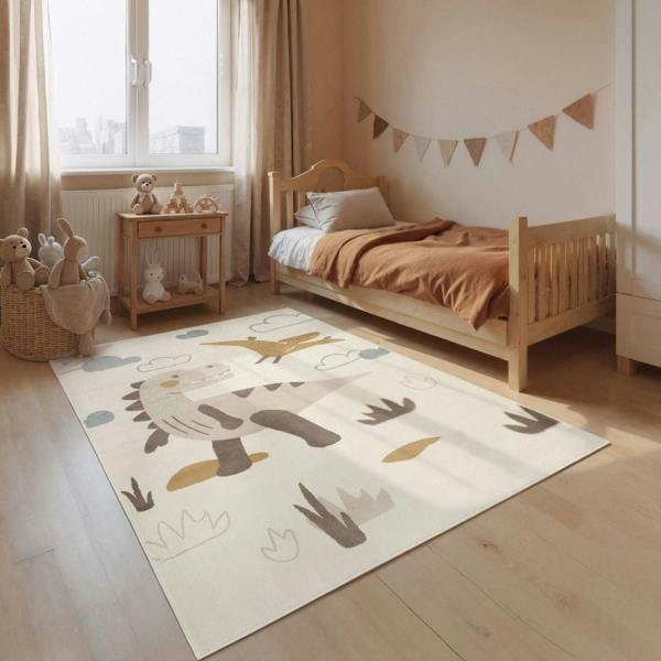 Adventures Kids Rug Dino Cream Underfloor Heating, Fun Design Rug