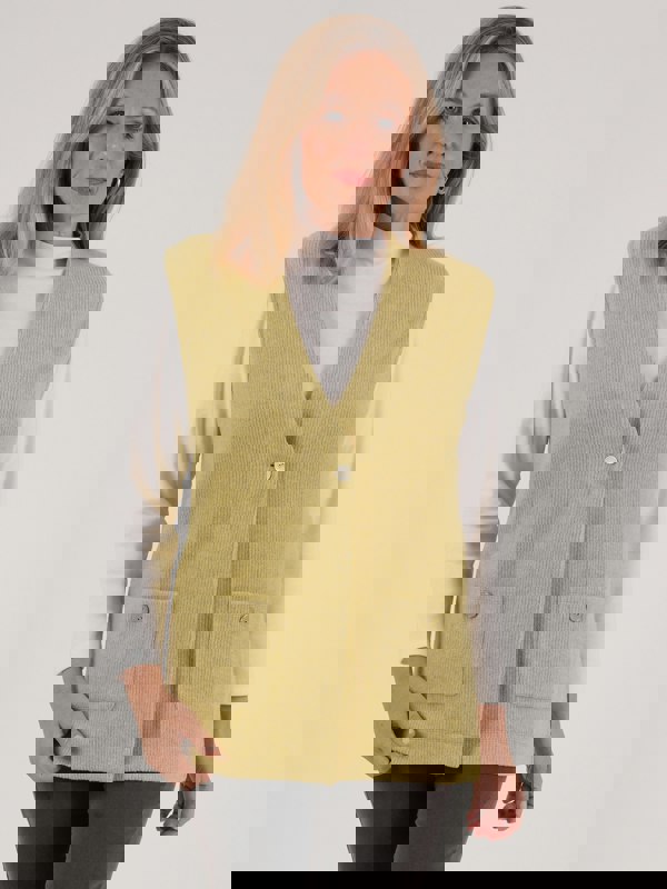 PennyPlain Ribbed Button Gilet - Pear