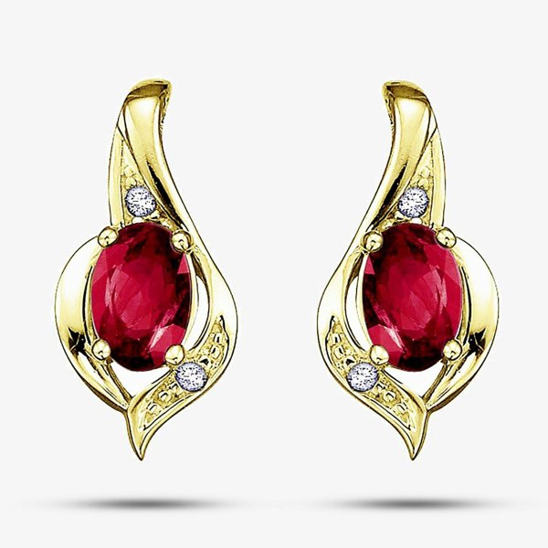 T. H. Baker 9ct Yellow Gold Ruby and Diamond Swirl Stud Earrings E1860/7-9