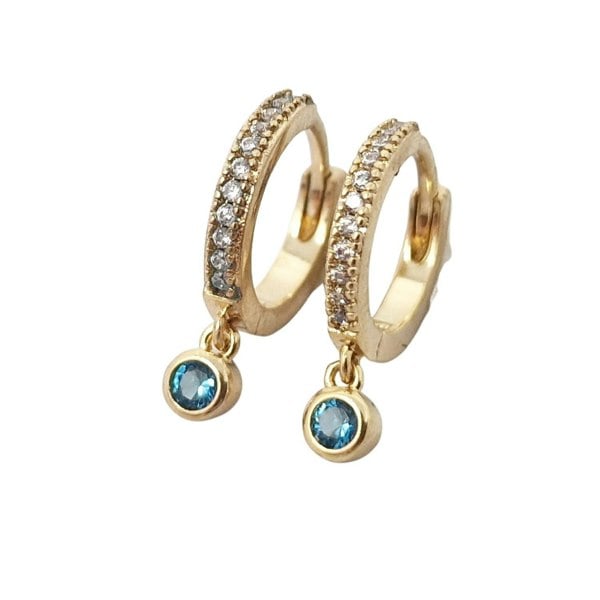 18ct Gold Plated Ocean Blue Cubic Zirconia Huggies