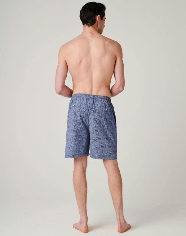 British Boxers Men's Crisp Cotton Sleep Shorts – Navy Paisley
