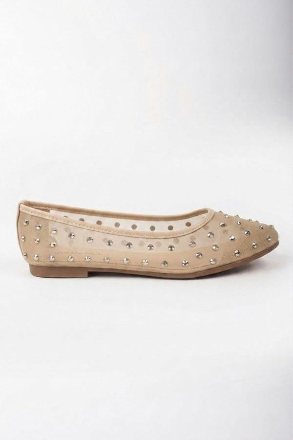 Saoirse Sheer Embellished Ballet Flats - BEIGE