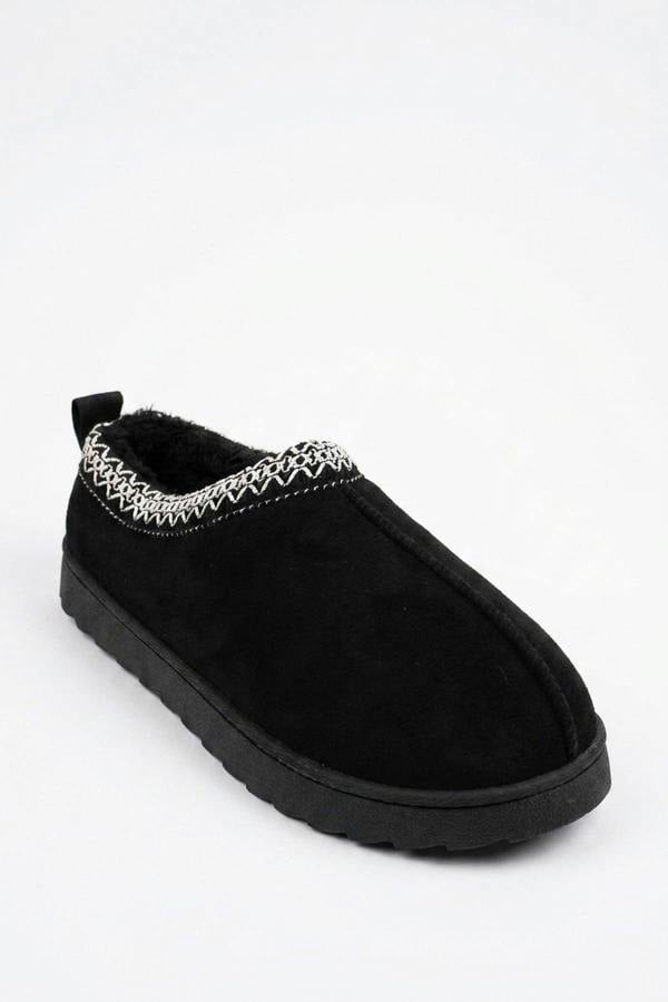 Odette Faux Suede Lined Slipper Mules - Black