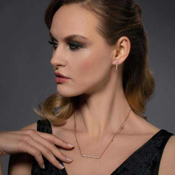 Rose Gold Bar Pendant Necklace with Cubic Zirconia - namana.london