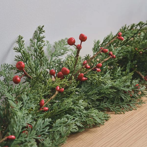 Pre-Lit Red Berry Christmas Garland - product in use
