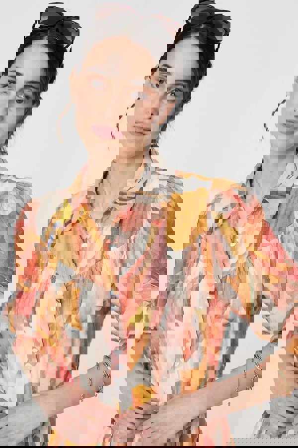 Orange | Printed 3/4 Puff Sleeve Shirt Dress