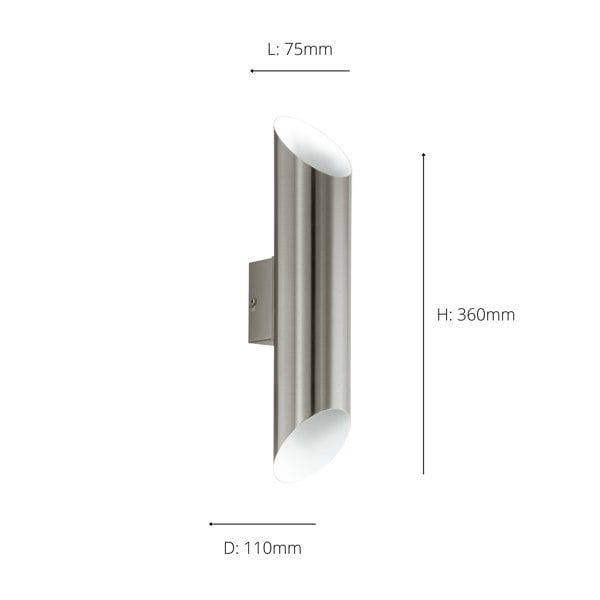 EGLO Agolada 2-Light Stainless Steel And White Exterior Wall Light