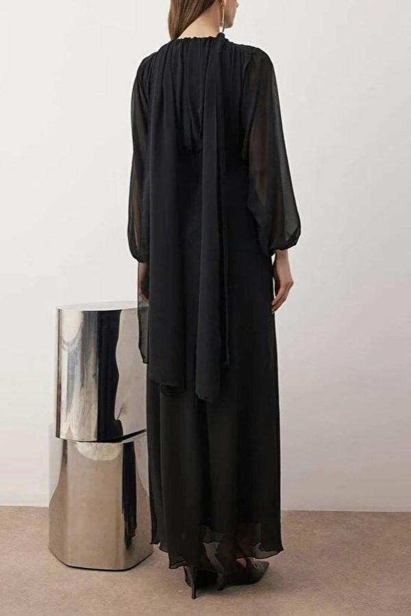 WOVCOR Woven Chiffon Elegant Maxi Evening Dress with Shawl Detail
