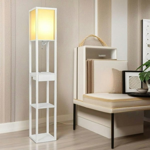 Rafaelo Mobilia Modern Floor Lamp With 3 Shelves and USB Ports Grey