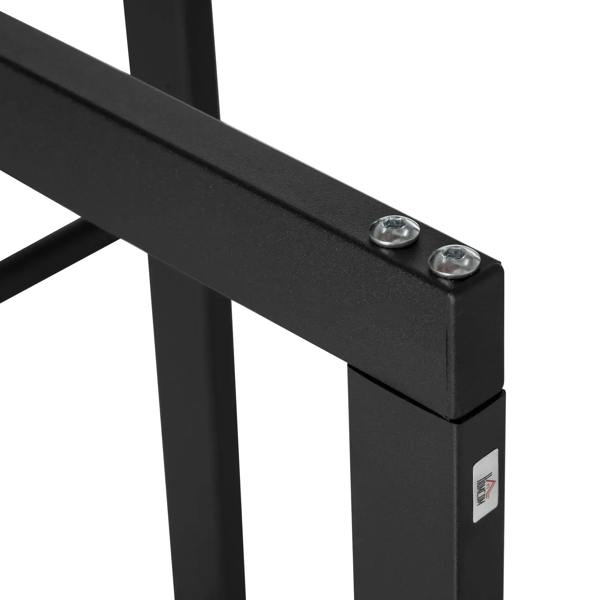 Black metal rack top bar with two securing bolts