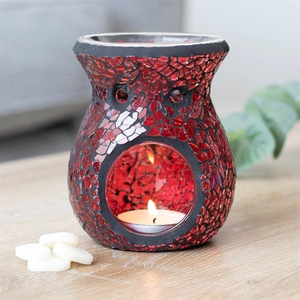 Serano Small Red Crackle Glass Oil Burner and Wax Warmer
