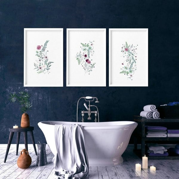 Wall prints bathroom | set of 3 Shabby Chic art prints