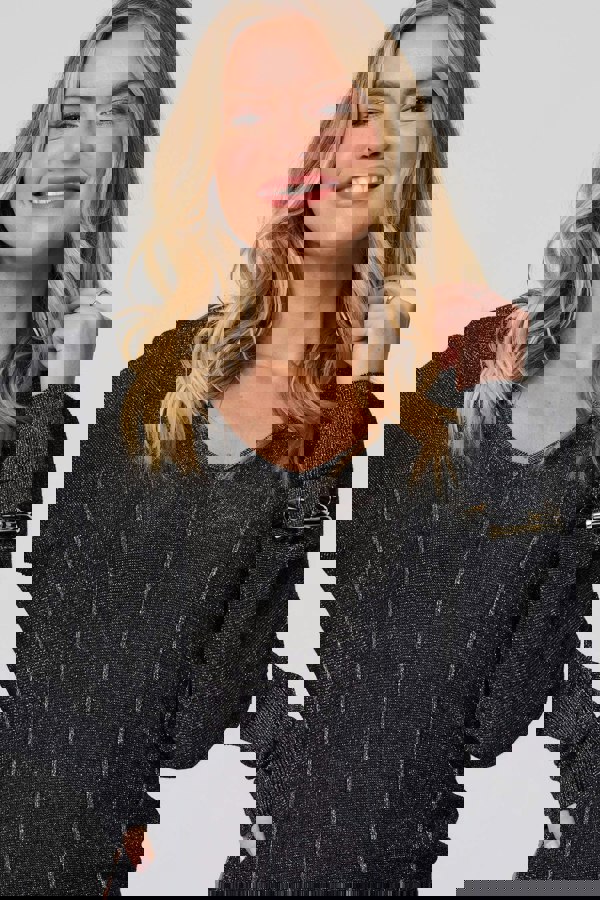 Black | Metallic Stripe Detail Fitted Top
