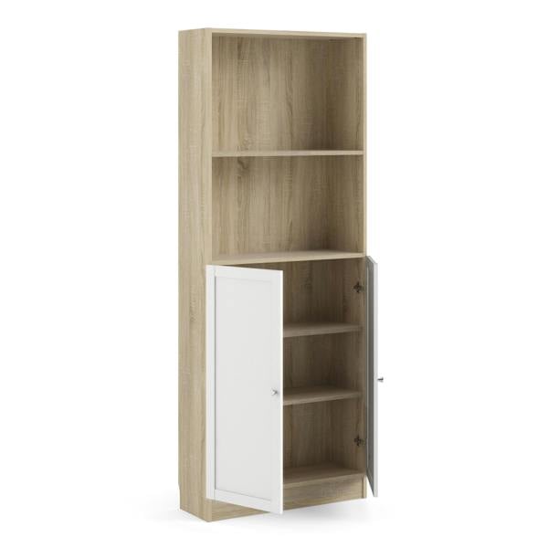 Furniture To Go Basic Tall Wide Combination Storage in Oak (4 Shelves) with 2 Doors in White